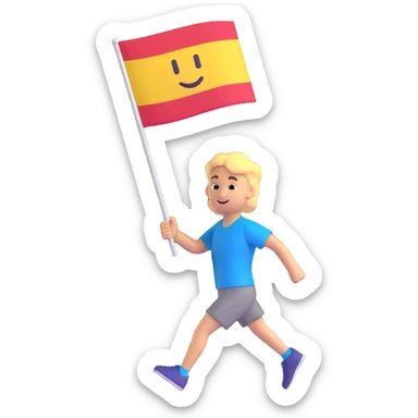 happy runner waving a flag that says 'emojiland' sticker
