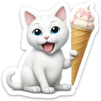 White cat eating ice cream sticker
