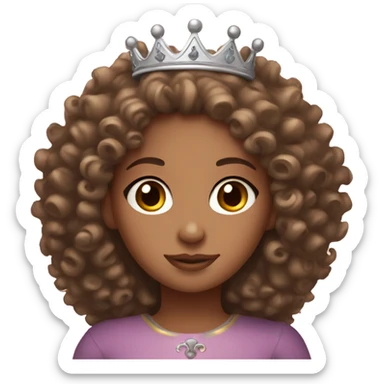 curly haired mixed girl with brown eyes with princess crown sticker