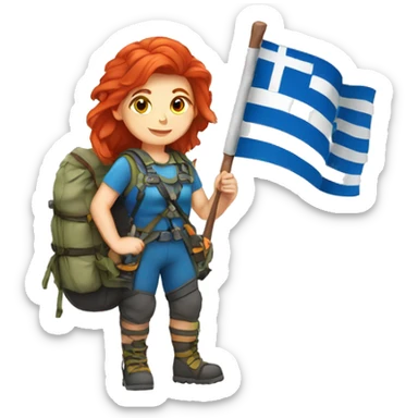 Female mountain climber red hair with Greek flag and holding Easter eggs basket sticker
