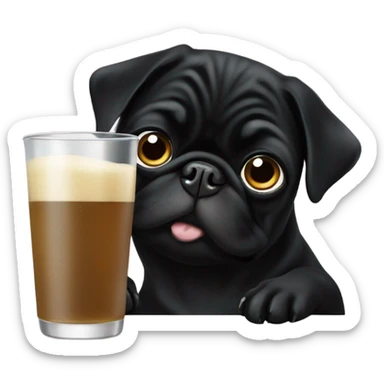 Black pug drinking sticker