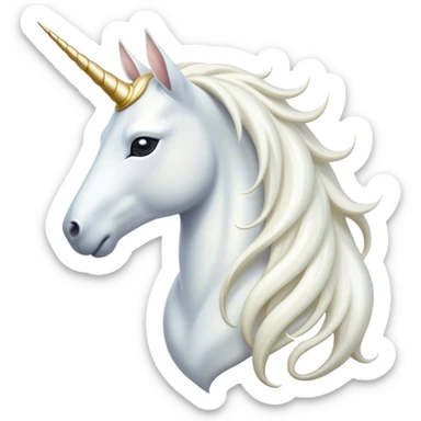 Cinematic Noble White Unicorn Portrait Emoji, Poised and regal, with a slender, ethereal form draped in a pristine white color, a flowing mane and tail, and a glistening, spiraled horn that radiates pure light, Simplified yet sharp and sophisticated features, highly detailed, glowing with a soft, iridescent luminescence, high shine, intelligent and transcendent, stylized with an air of mythical enchantment, focused and serene, soft glowing outline, capturing the essence of a watchful and confident white unicorn that appears ready to prance out of the screen with magical grace! sticker