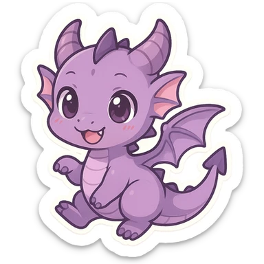 purple dragon in chibi anime style, cute, big eyes, small body, playful expression sticker