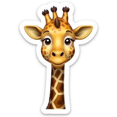 Cinematic Comical Giraffe Portrait Emoji, Head tilted dramatically with an exaggeratedly amused expression, featuring a striking, patterned Fur with playful patches and a long, quirky neck, wide, expressive eyes filled with playful disbelief, Simplified yet hilariously expressive features, highly detailed, glowing with a slightly sassy glow, high shine, dramatic yet playful, stylized with an air of cheeky mischief, bright and endearing, soft glowing outline, capturing the essence of a spirited and over-the-top giraffe, so meme-worthy it feels like it could tower its way into internet fame instantly! sticker