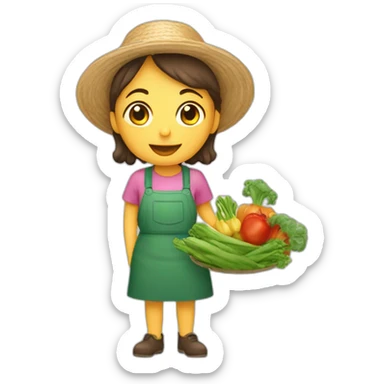 señora cosechando verduras de una huerta sticker