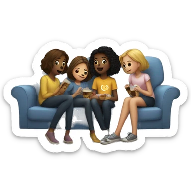 Two girls and a cat watching a movie in a house in Paris sticker