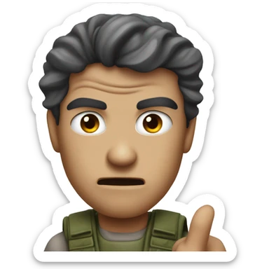 create an evil looking rambo who points his finger forward on me sticker