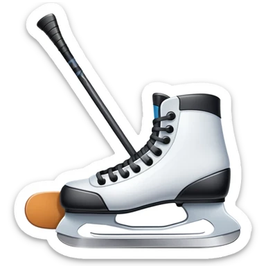 Please, make An icon featuring The background shows a packed stadium with cheering fans, bright arena lights, and an icy rink and close-up shots of key hockey equipment: a hockey stick, puck, and skates. Transparent background highlights the essentials of the game and the thrill of the sport. sticker