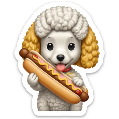 a poodle eating a hotdog sticker