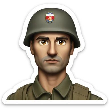 A serious Serbian resistance soldier 1990 photorealistic without helmet sticker