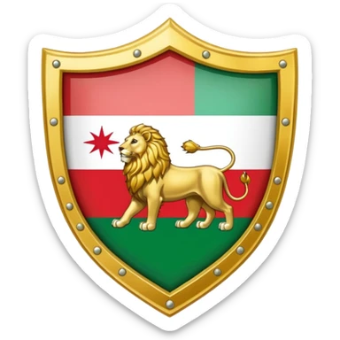 rectangular shield with the flag of Iran, with a lion and a sun sticker