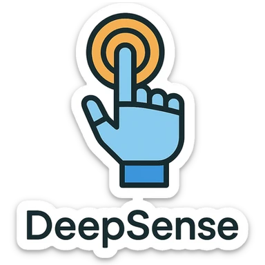 modern minimalist logo for 'DeepSense' featuring a stylized finger or hand making a touch motion, symbolizing robots sensing the physical world like humans, minimalist shapes, clean lines, limited color palette sticker