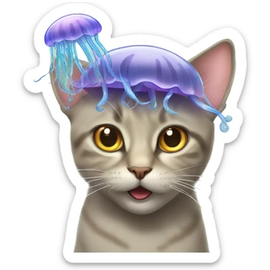 Happy pussycat with happy jellyfish on head   ( jellyfish covering al the cats head , accept the eyes) sticker