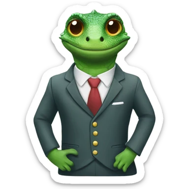 Lizard with a suit and breefe case sticker