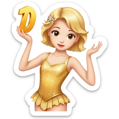 Girl in dance costume holding number 1 sticker