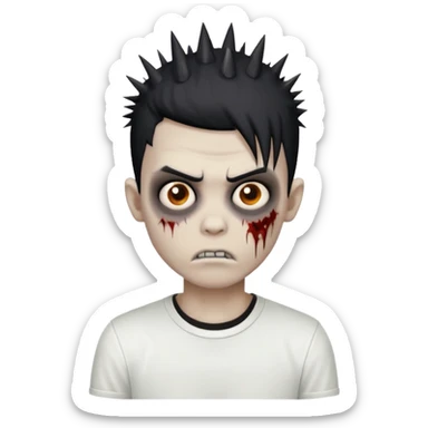zombie boy with spiky black emo hair and white shirt sticker