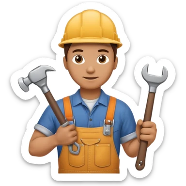 a handyman holding a wrench in this right hand and a hammer in his left hand sticker