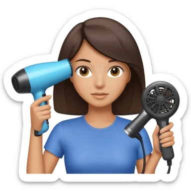 brunette bob girl hair stylist holding a hair dryer sticker