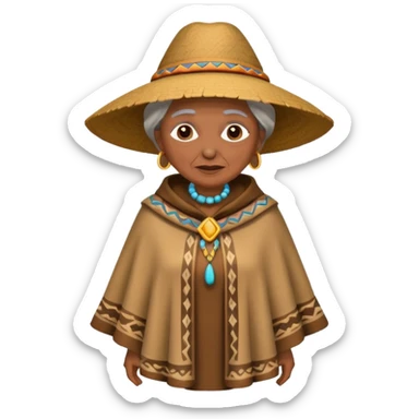 brown skin old woman with fashion pancho sticker