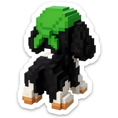 A black and white Russian Cocker Spaniel puppy wearing a green durag, facing backward sticker