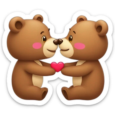 Female bear and male bear kissing, face only, with hearts above them sticker