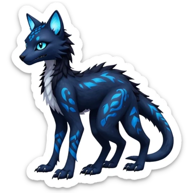 Kawaii dark blackish edgy fantasy ethereal feline-vernid-sergal-monster-fursona animal creature full body with intricate markings  sticker