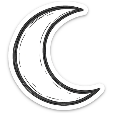 minimalist hand drawn black outline of a crescent moon on white clean background sticker