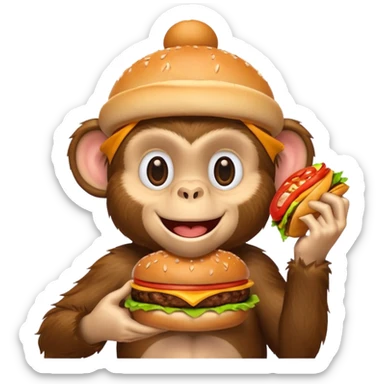 happy monkey holding a burger sticker
