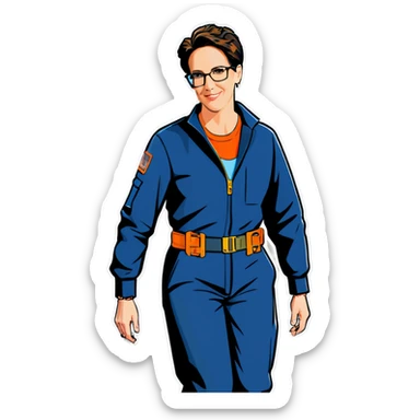 Rachel maddow in handcuffs  behind her back with an orange jumpsuit look more reali sticker