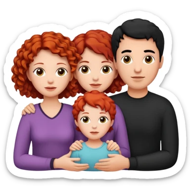a family of three, all three white: the mother with short, curly red hair, the father with black hair, and the daughter with black hair. sticker