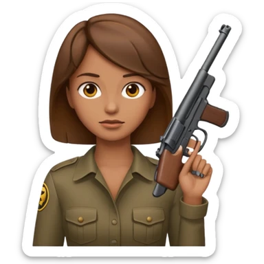 the woman emoji with brown hair and tan skin holding the gun emoji to her head with one hand sticker