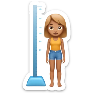 A 3D cartoon figure standing against a height chart, measurement marks visible, clean white background, Memoji-style. sticker
