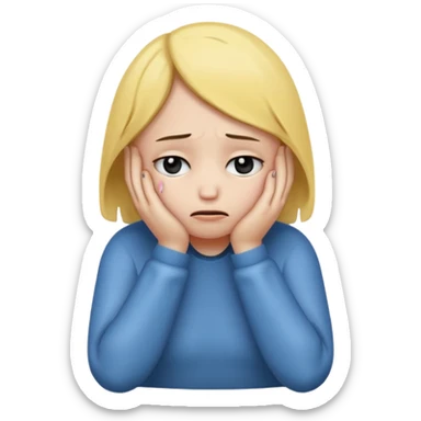 depressed emoji, head in hands, gloomy, small tears sticker