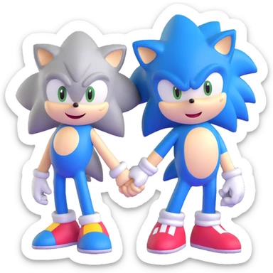 Sonic the Hedgehog, baby Sonic, and Silver the Hedgehog holding hands together sticker