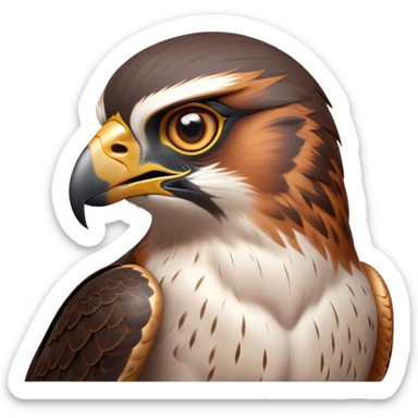 Cinematic Noble Falcon Portrait Emoji, Poised and majestic, with a streamlined, muscular build, a sharply hooked beak, and intense, piercing eyes that exude focus and speed, Simplified yet sharp and sophisticated features, highly detailed, glowing with a soft, amber radiance, high shine, intelligent and commanding, stylized with an air of aerial authority, focused and swift, soft glowing outline, capturing the essence of a watchful and confident falcon that appears ready to soar out of the screen with effortless power! sticker