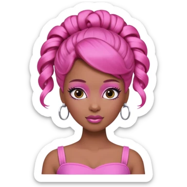 black barbie. updo hair, pink hair, perfect makeup and super pretty sticker