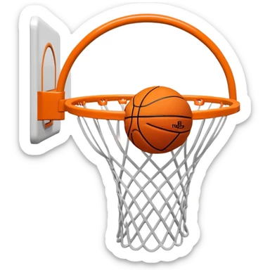 Minimalist orange Spalding basketball going through a white basketball net, swishing through hoop, iOS emoji style sticker