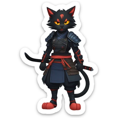 Edgy Shy Anthro Samurai cool pretty dark Litten-Pokémon-cat-fursona-animal techwear sticker