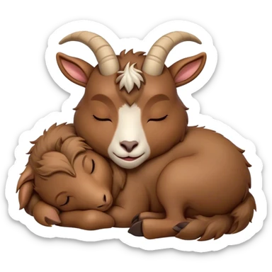 Meme-Worthy Cute Sleeping Brown Goat Portrait Emoji, Head resting peacefully with a contented smile, showcasing a robust build and a luxuriously soft brown fur, eyes shut in a serene, restful nap, Simplified yet hilariously adorable features, highly detailed, glowing with a soft, drowsy light, high shine, relaxed and utterly lovable, stylized with an air of playful laziness, bright and heartwarming, soft glowing outline, capturing the essence of a comically sleepy goat, so meme-worthy it feels like it could instantly become the next viral sensation of adorable slumber! sticker