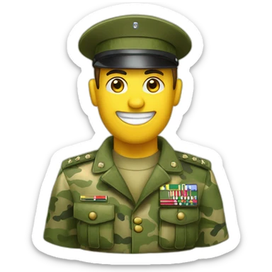 crie um emoji de um militar do exercito brasileiro com o camuflado típico sticker