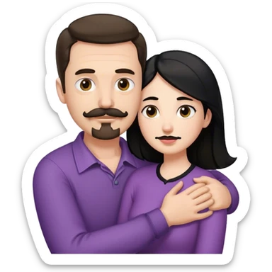 Tall white man with thinning dark brown hair mustache and goatee hugging a short pale woman with long black hair sticker