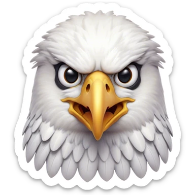 Cinematic Comical American Eagle Portrait Emoji, Head tilted dramatically with an exaggeratedly shocked expression, featuring a robust, powerful form with wide, comically expressive eyes full of playful disbelief and a mix of stark white and dark plumage, Simplified yet hilariously expressive features, highly detailed, glowing with a slightly sassy majestic glow, high shine, dramatic yet playful, stylized with an air of cheeky aerial mischief, soft glowing outline, capturing the essence of a meme-worthy American eagle that looks ready to side-eye its way into viral fame! sticker