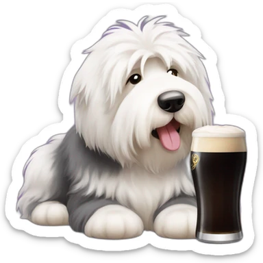 Old English sheepdog with Guinness sticker