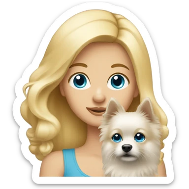 Blonde girl blue eyes holding spitz  sticker