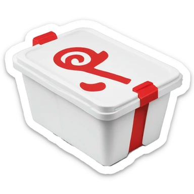 A short Styrofoam to-go box that contains a red logo on the top of it that reads "Canes" sticker