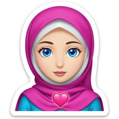 Turkish beautiful finish Konya girl blue  with hijab and fusia heart dress sticker