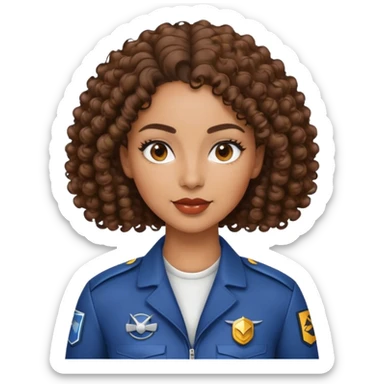 A mixed-race woman with a sleek, middle-parted, and curly hair en tenue de pilote  sticker