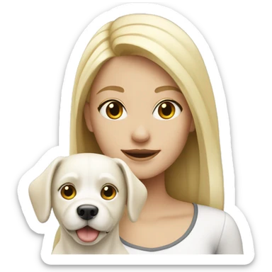 a blonde girl with a white dog sticker