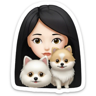 Girl with black straight hair fair skin and white Pomeranian  sticker