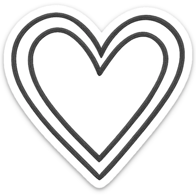 minimalist hand drawn black outline of a heart with a double outline, white clean background sticker